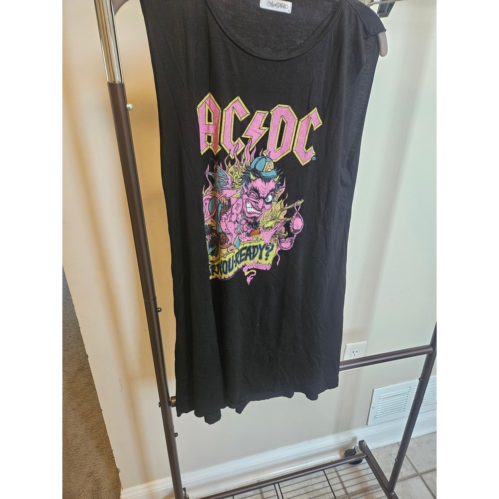 Lauren Moshi AC/DC Are You Ready? Graphic Muscle Tank Top Black Womens Small